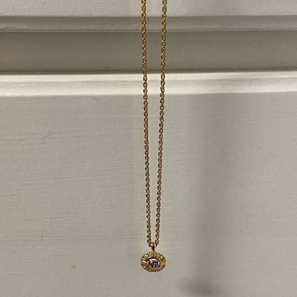 Nina Ricci Signed Gold Plated Necklace with Gold/Silver Logo Pendant/Crystals. - Picture 5 of 9